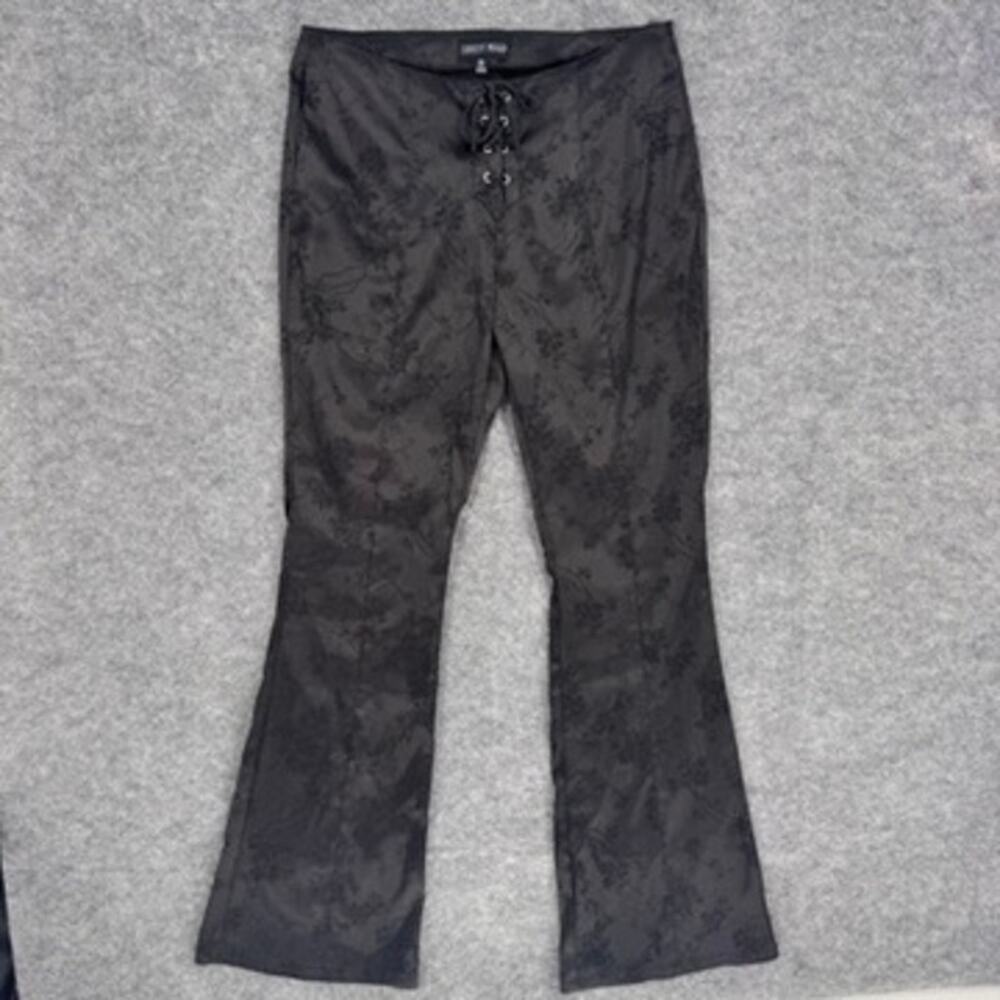 Current Mood Slick Should Be Dancing Floral Satin Lace Up Pants Black Medium